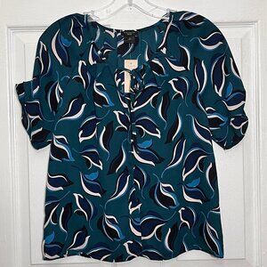 NWT ANN TAYLOR FACTORY Petite Teal Button Down Floral Top | size Small Petite